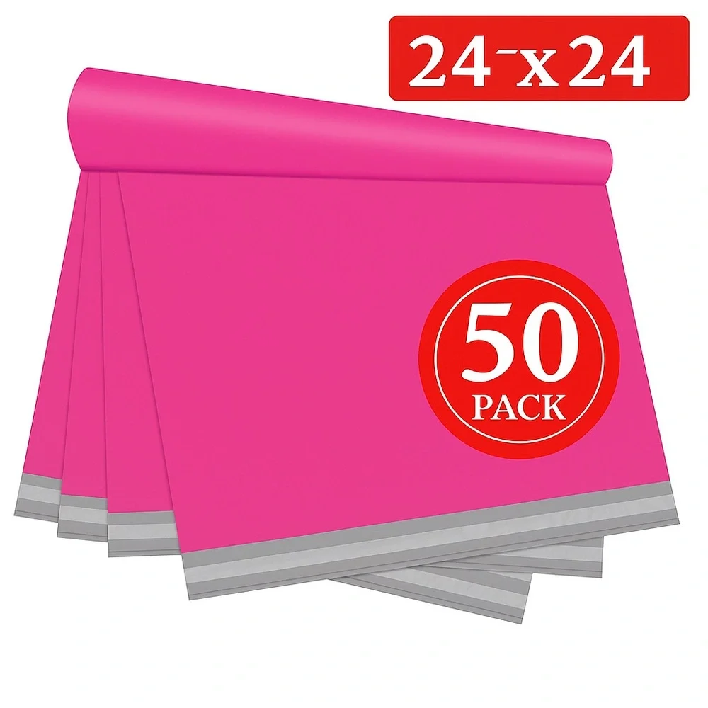 Jumbo Pink Poly Mailers – 50 Pack – 24”X24”